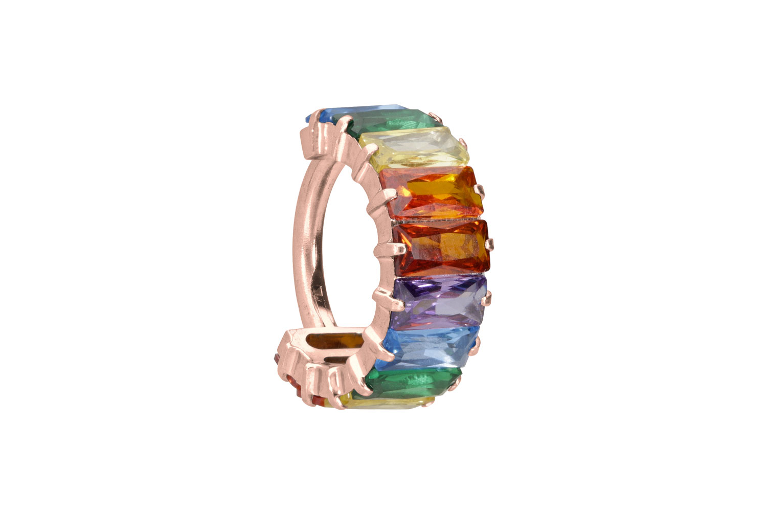 Titan Segmentring Clicker Piercing EINGEFASSTE BUNTE KRISTALLRECHTECKE
